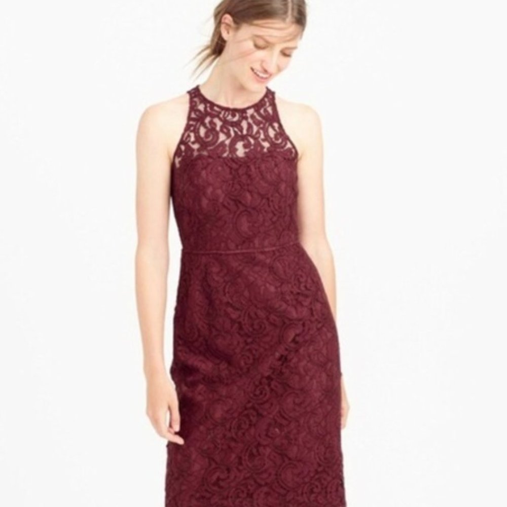 J. Crew Pamela Maxi Dress in Leavers Lace Dark Wine
